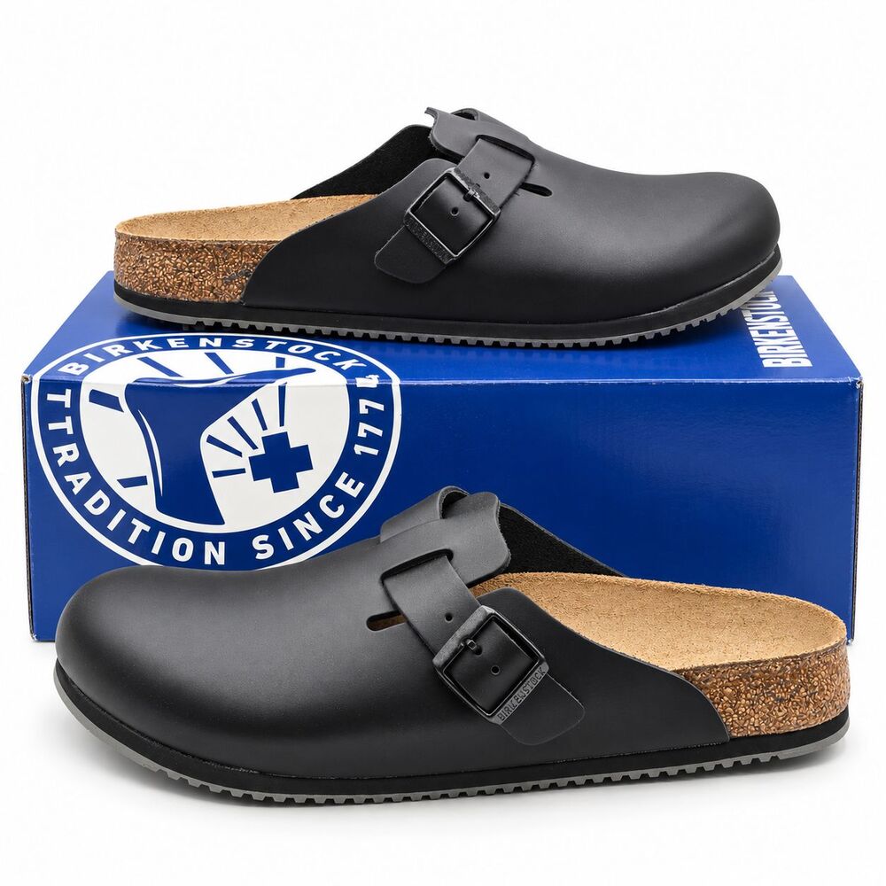 Birkenstock Boston Super Grip Black Leather Clogs Mens 9 EU 42 Regular 0060194
